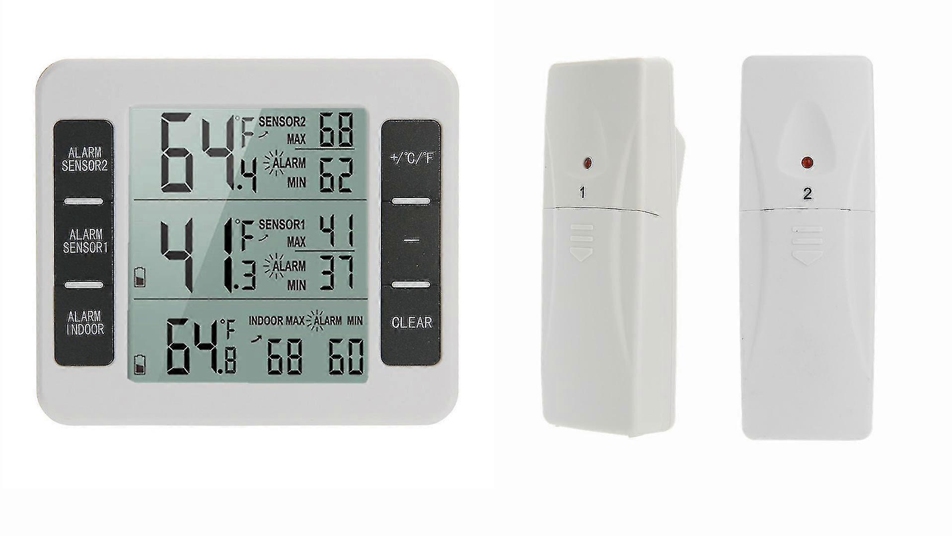 Upgraded Version Refrigerator Thermometer Wireless Digital Freezerindoor And Outdoor Alarm Thermometer Of Refrigerator Freezer One Driven Two Slave Ma