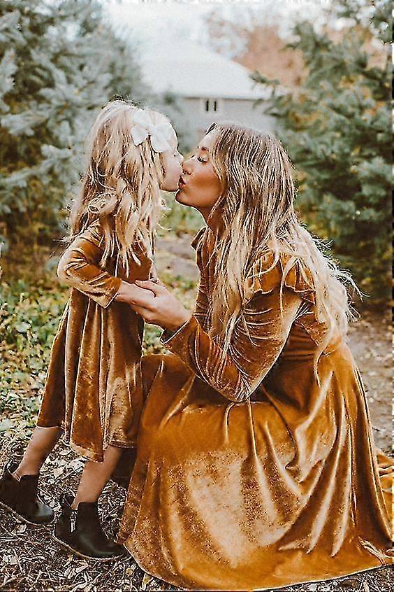 Sonbahar Anne Kız Elbise Tam Kollu Anne Ve Ben Elbiseler Giysiler Aile Eşleştirme Kıyafetler Bak Anne Anne & Kız Bebek Elbisesi