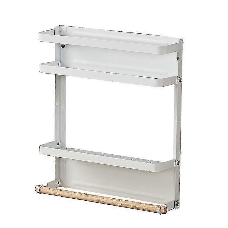 Folding Magnet Refrigerator Rack 2-Tier Storage Rack with Tissue Holder (White)