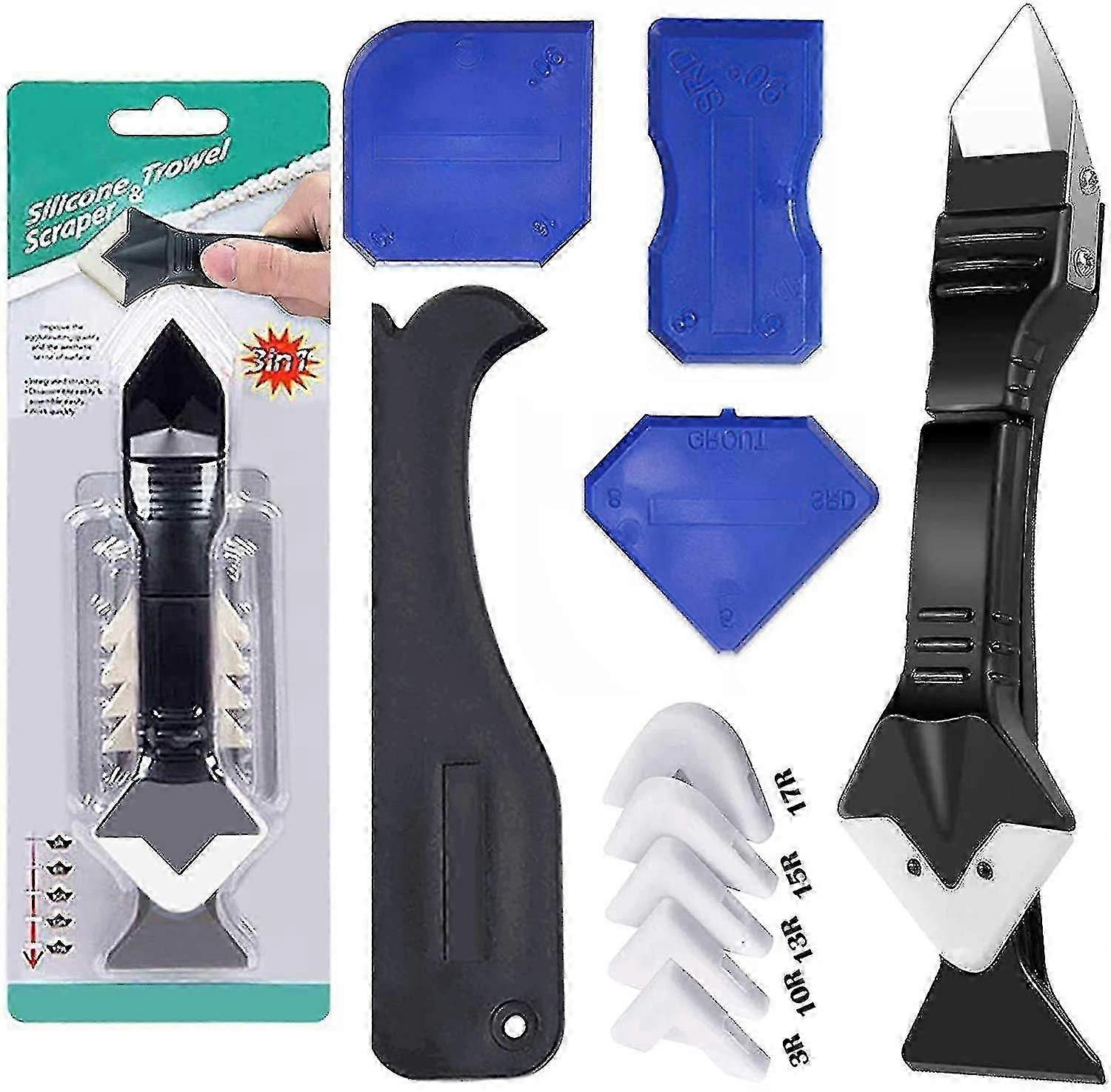 3 In 1 Silicone Caulking Tools, Sealant Finishing Tool Grout Scraper, 11pcs