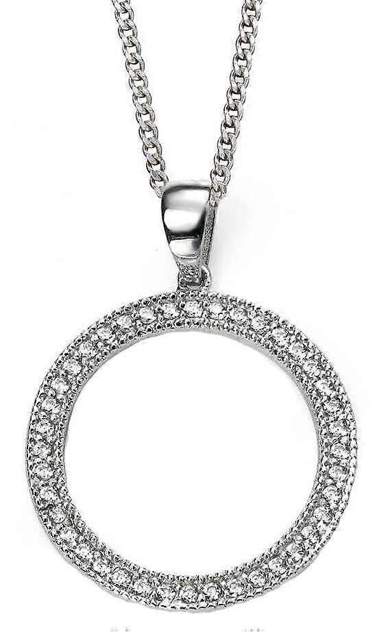 Beginnings Rhodium Plated Open Circle Gemstone Pendant - Silver