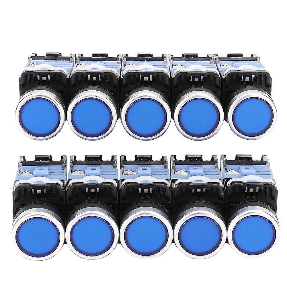 10 Pcs BEM38-11DS(LA38) Self Lock Flat Button Switch 22mm with Indication Light(Blue)
