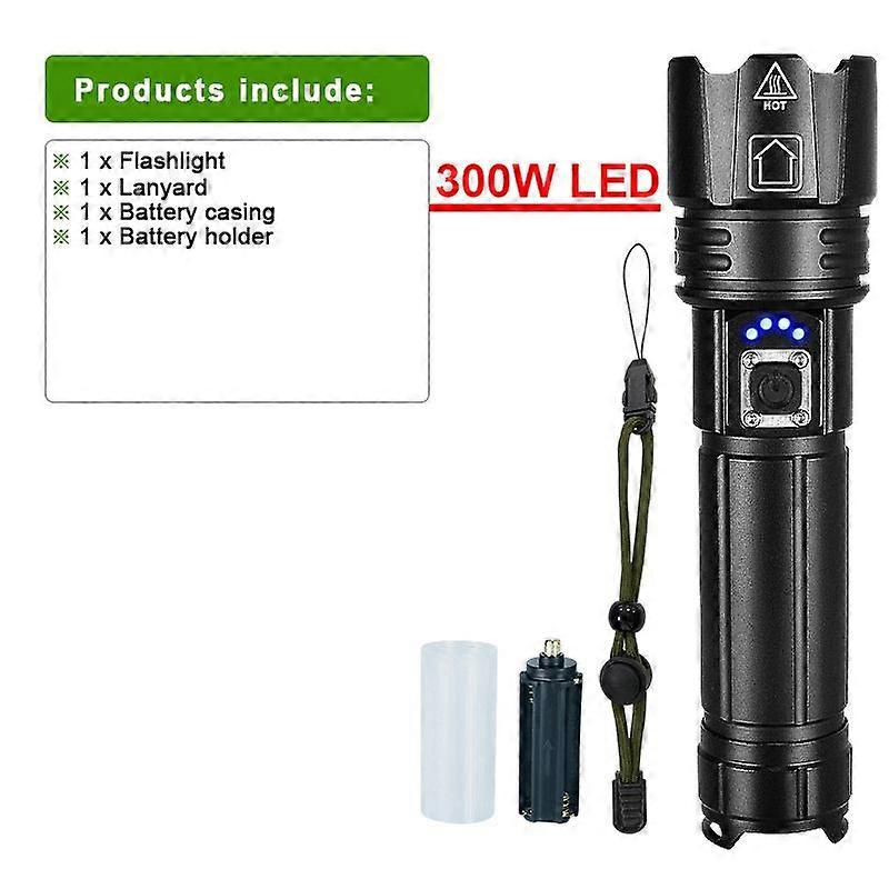 2000000 Lumens High Power Flashlight 300W LED Flash Light Rechargeable Torch 26650 Zoom Hand Lamp Waterproof Outdoor Light Camping Lantern