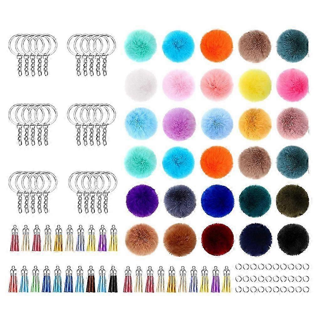 Colorful Fluffy Pom Pom Keychains Faux Fur Pompoms Keychains with Keyrings