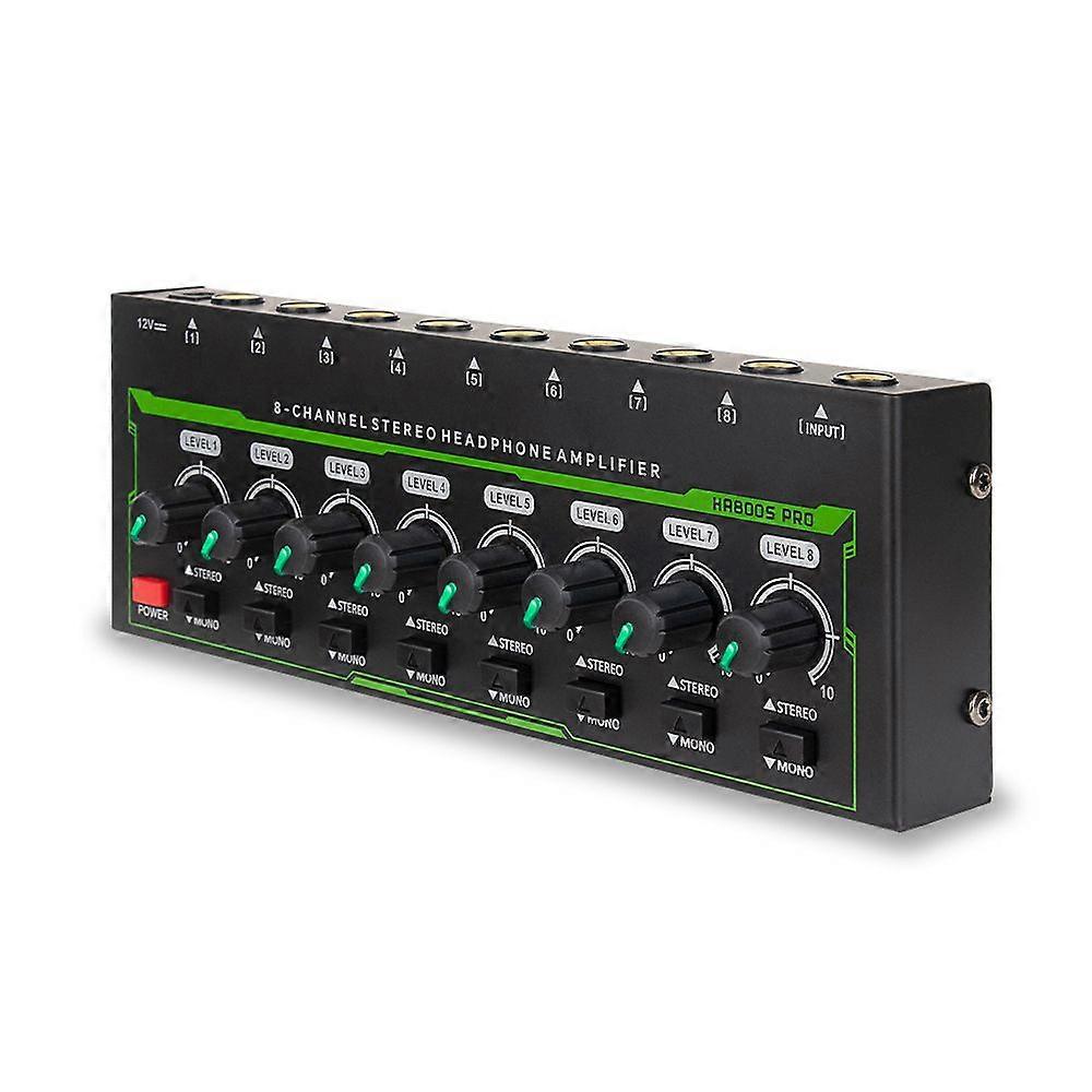 8 Channel Headphone Amplifier 6.35mm Input/Output Interface Stereo Headphone Amp Audio Amplifier with Power Adapter DC 12V Portable Earphone Amp Split