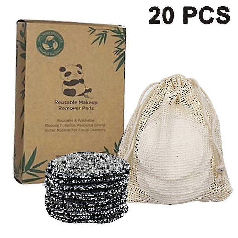 Washable Make-up Pads, Reusable Cotton Pads, Made Of Bamboo Charcoal And Bamboo Fibres, Gentle Make-up Remover Pads, For Clean Face Wiping, Pack Of 20