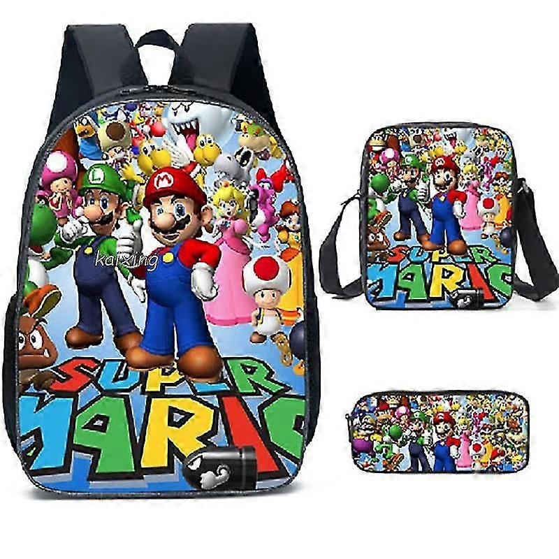 Sssxv Ensembles Sac à dos Super Mario Princess 3pcs Enfants Sac d’école 3pcs / ensemble Kindergarten