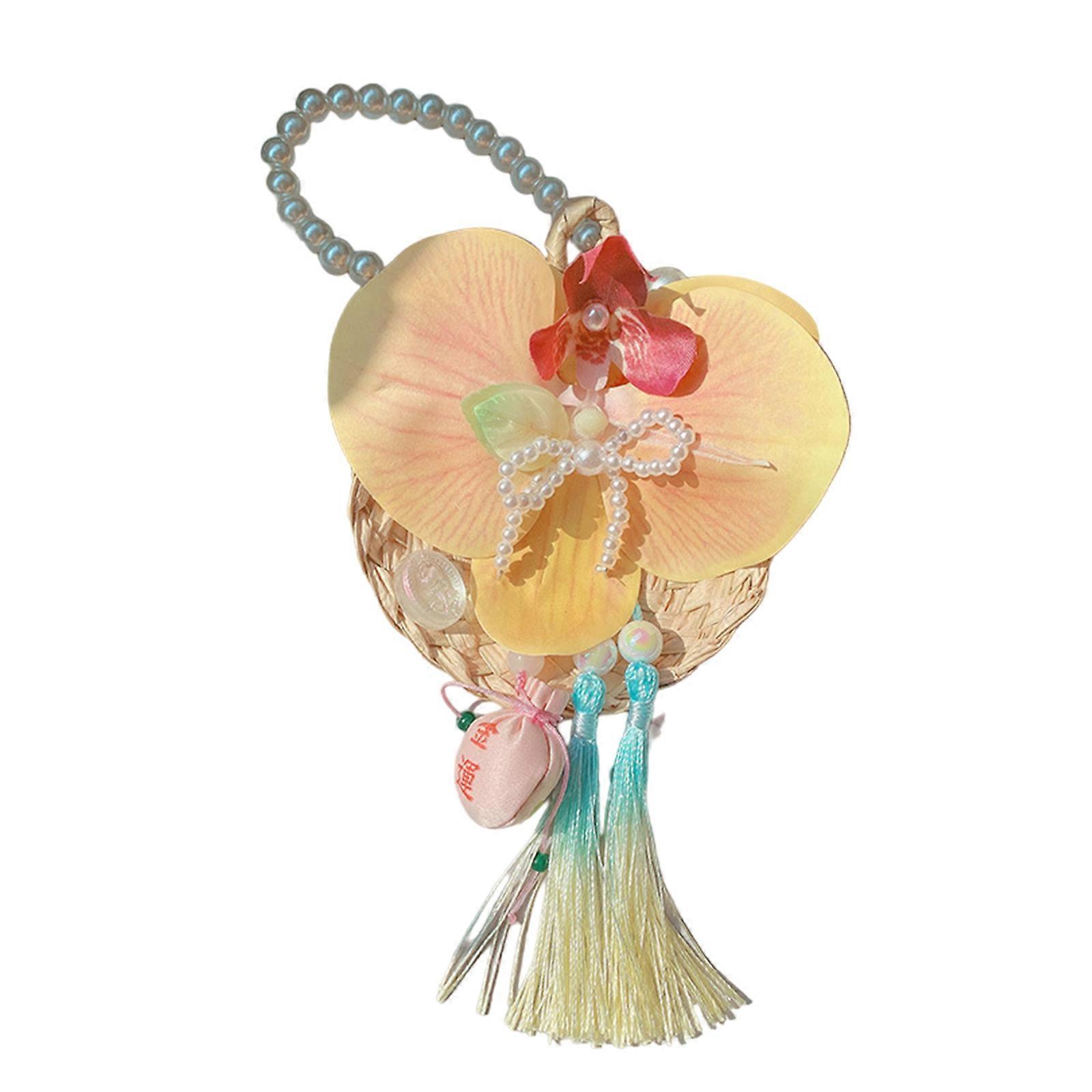 Mode papillon orchidées breloque porte-clés imitation perles et tissu texture déclaration article adapté aux femmes élégantes jaune