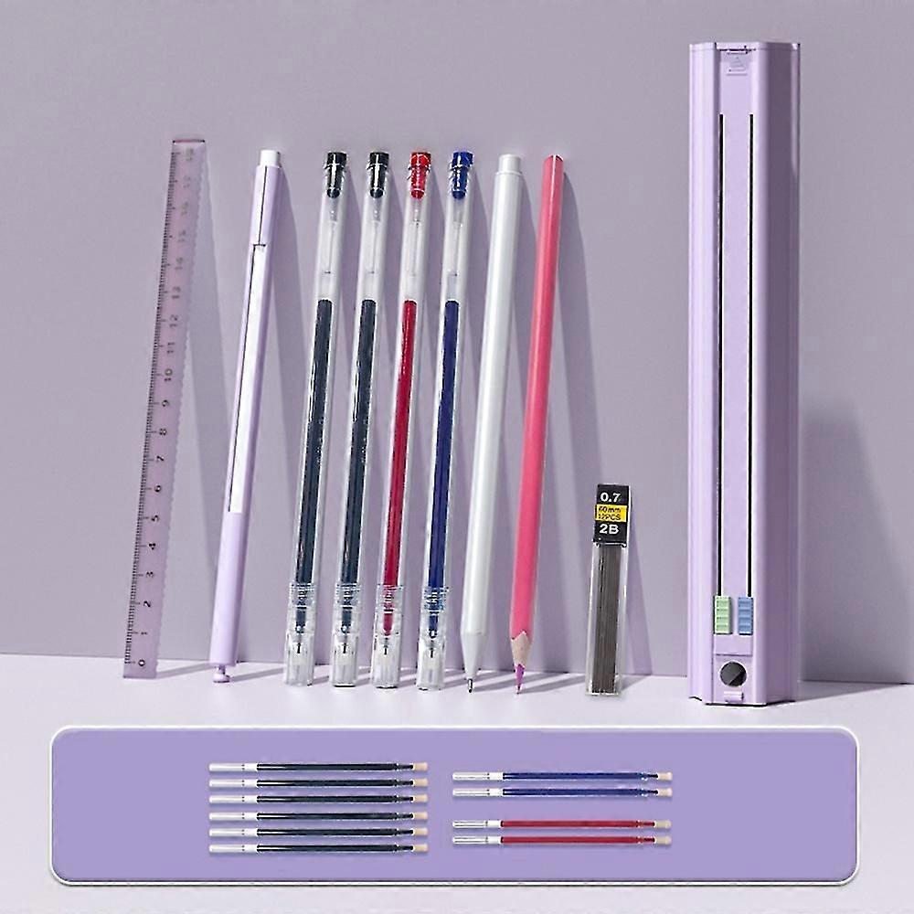 Cute Pencil Box Hexagonal Standing Pen Holder Multi-Function Push-Pull Stationery Box Set Design wit