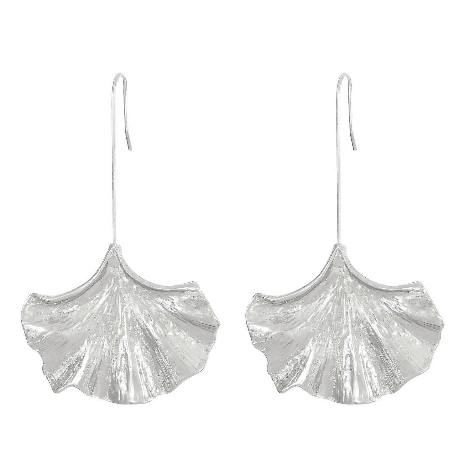 Exaggerated Personality Fashion Long Ginkgo Leaf Metal Texture Leaf Earrings For Women