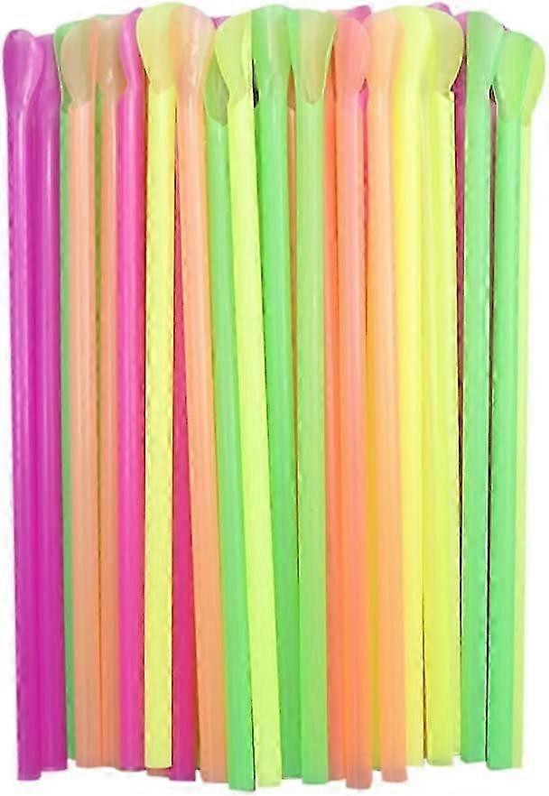 100 Pieces of Smoothie Slushie Ice Cone Snow Cone and Juice Straws with Spoons and Scoops