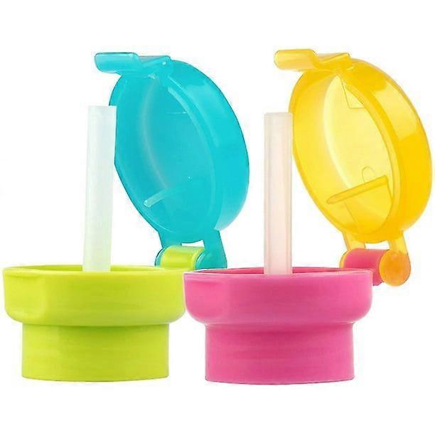 2 Pieces Spill-proof Water Bottle Straw Cap Portable Sippy Cups Lids Juice Soda Bottles Spout Covers with Straw, 2 Colors