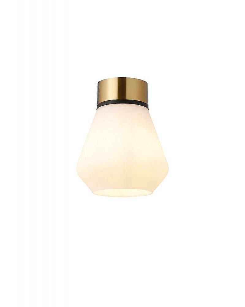Muse 18cm 1 Light Ceiling E27, Withe Opal Glass Brass / Opal