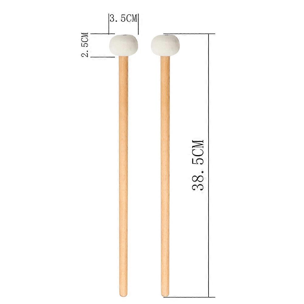 1 Pair Felt Mallets Drum Sticks with Wood Handle for Percussion Instrument White