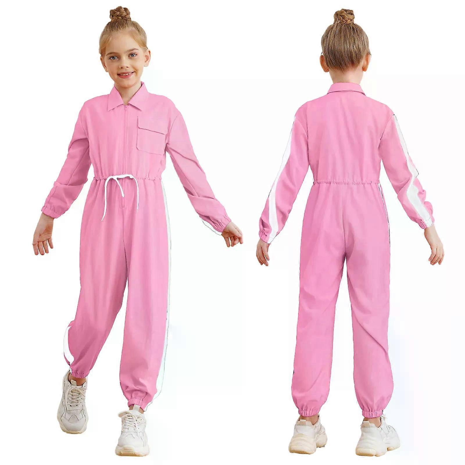 Kids Girls Mechanic Coverall Boiler Suit Flightsuit Color Block Long Sleeve Zipper Jumpsuit Drawstring Waist Rompers Flight Suit