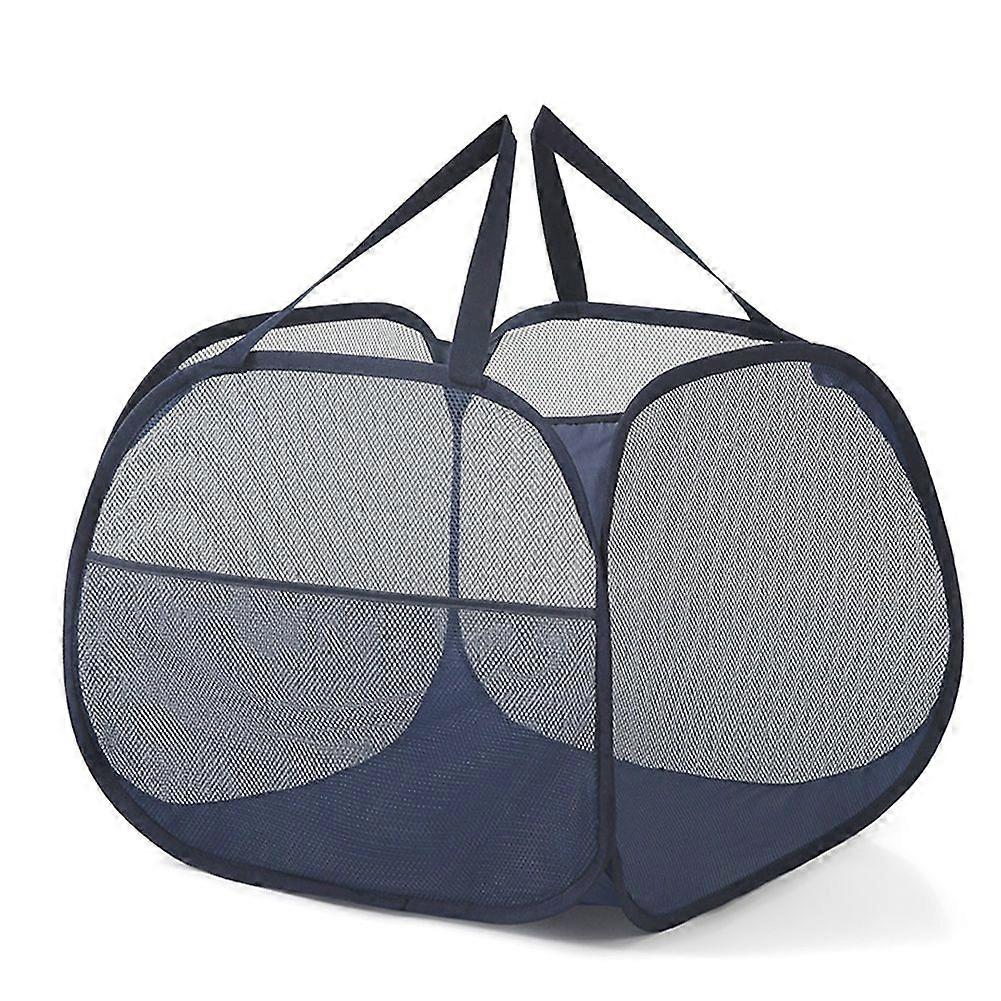 Collapsible Mesh -Up Laundry Hamper with Strong Handles, Opening Clothes Hamper with Side Pockets, Storage Baskets-B