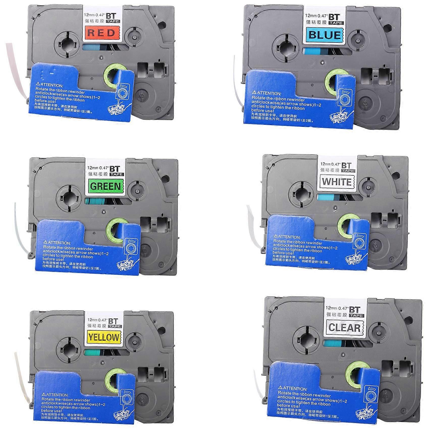 6PCS 12Mm TZe131 TZe231 TZe431 TZe531 TZe631 TZe731 Lableing Tapes for P-Press PT-D210 PT-H110 PT-D600 Printers