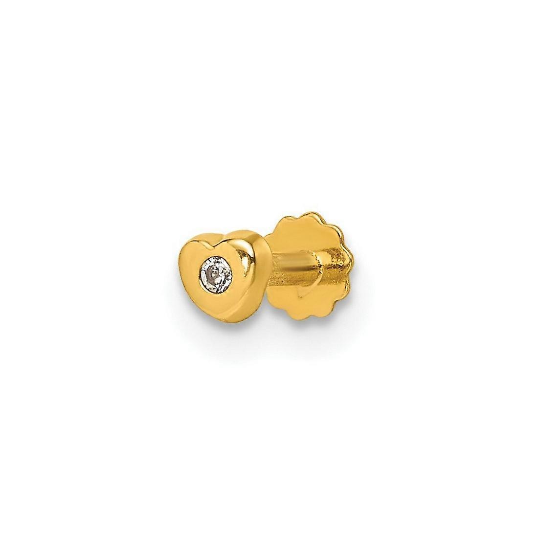 3,7 mm 14 carats solide en or jaune poli amour coeur pendentif collier cubique zircone 16 gauge Labret Stud corps Piercing-Stud