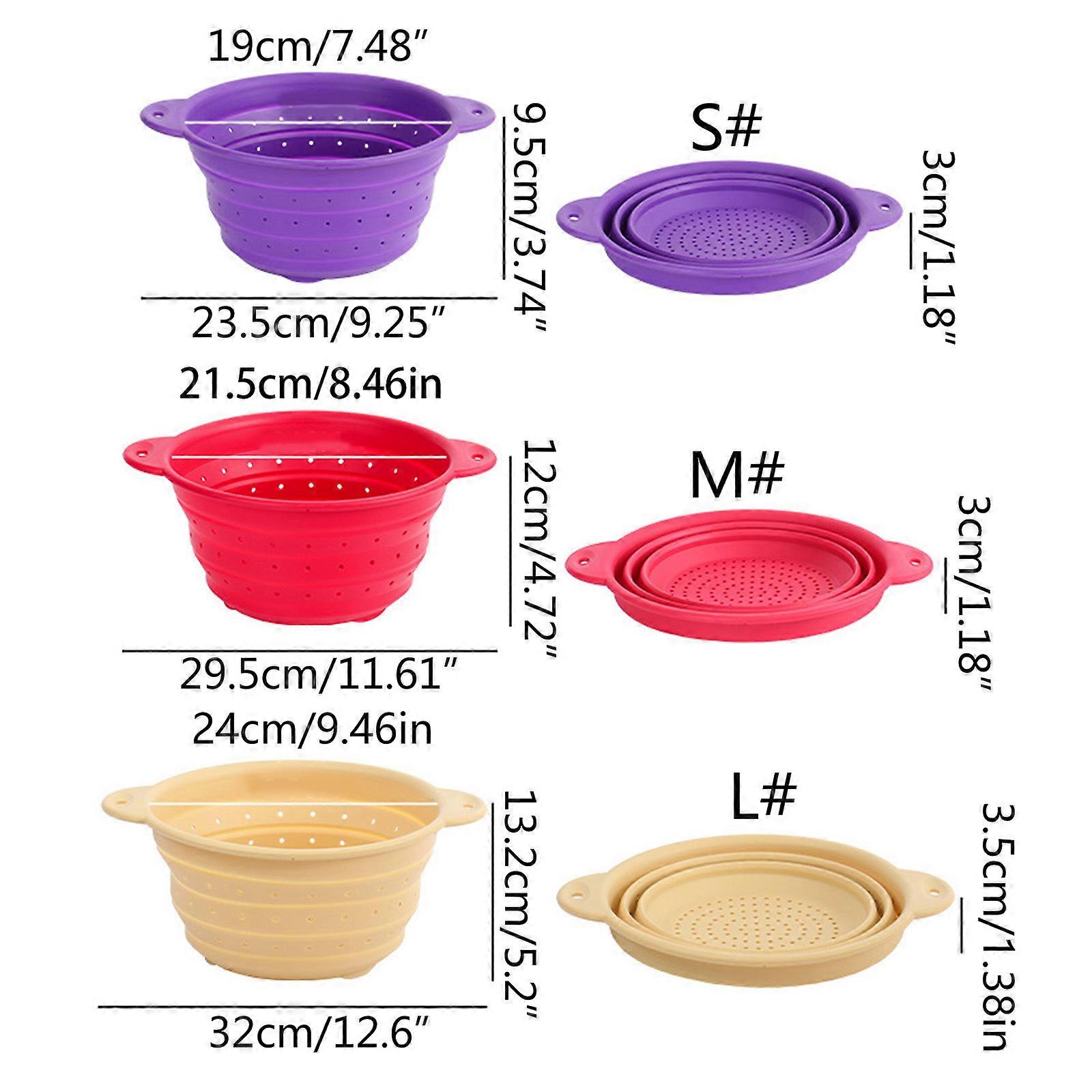 Folding Colander Drain Basket Set Fruit Vegetable Basket Foldable Silicone Strainer Colander Collapsible Drainer Red S