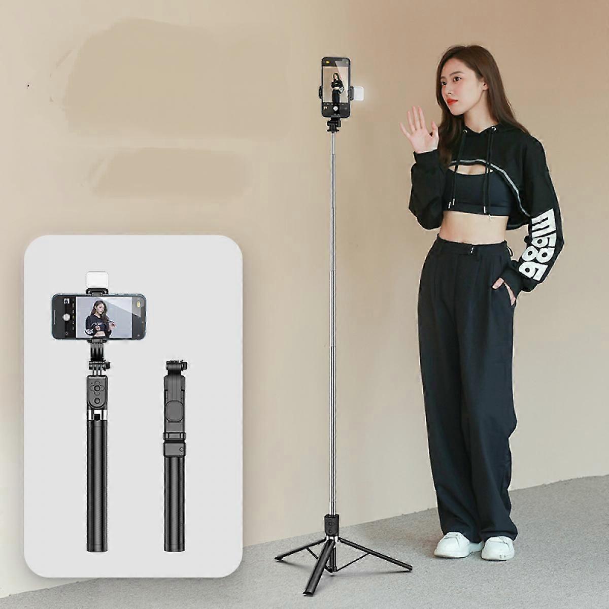 Bluetooth Selfie Stick 3 In 1 Foldable Wireless Handheld Monopod Shutter Remote With Lamp