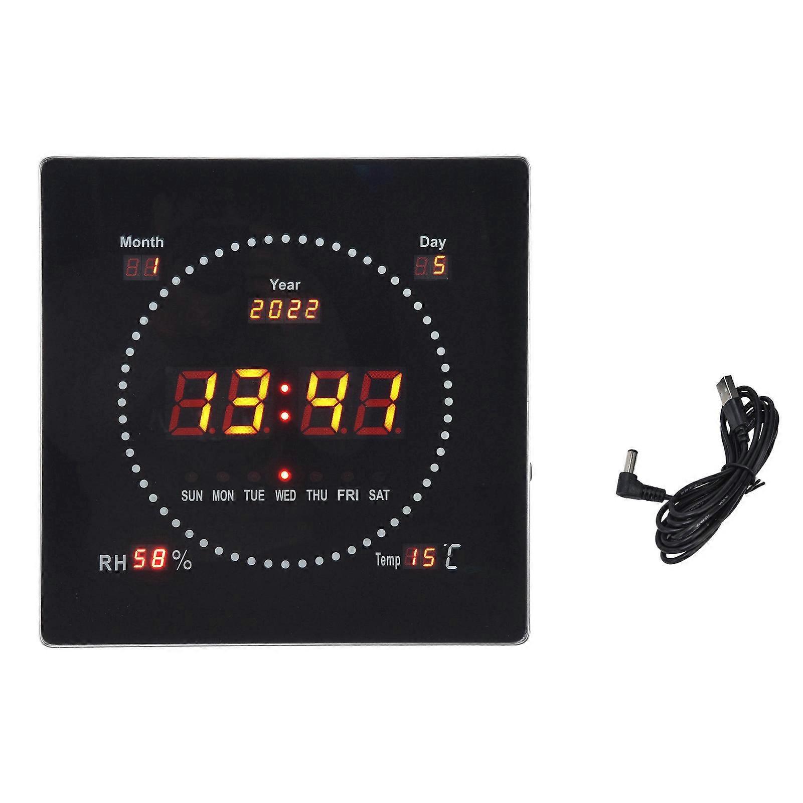 Moderno orologio da parete digitale a LED 24 ore su 24 3535 Display rosso Design semplice Funzione luce notturna Batteria incorporata Display di temperatura e umidità Inglese Plu