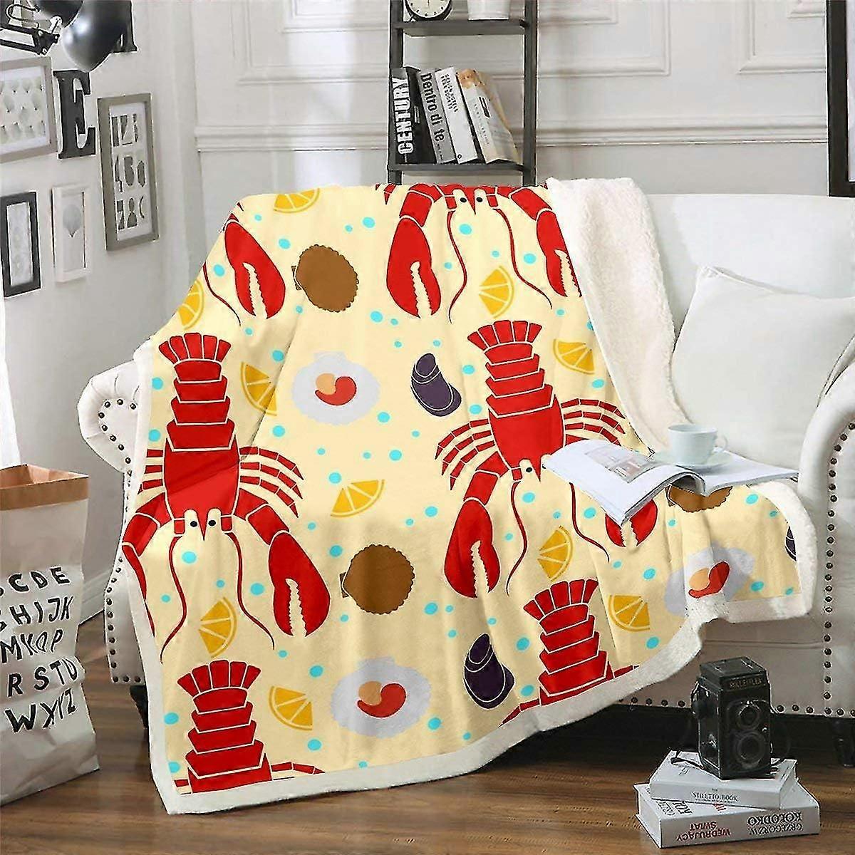 Lobster Fleece Throw Blanket Ocean Marine Creatures Fuzzy Blanket for Bed Sofa Teens Sea Animal Theme Sherpa Blanket Breathable Sealife Plush Blanket