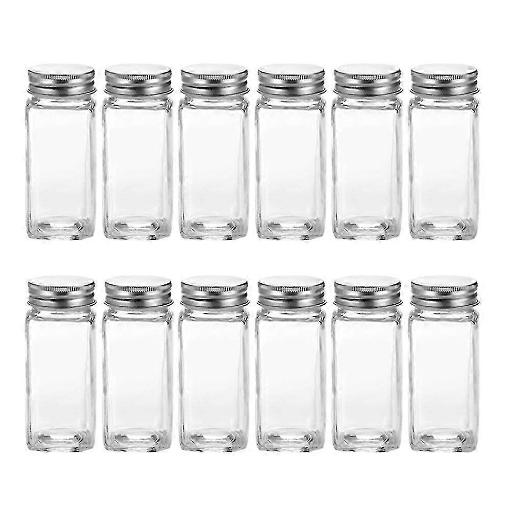 Glass Spice Jars with Labels Empty Square Spice Bottles Containers, Condiment Pot - Shaker Lids and