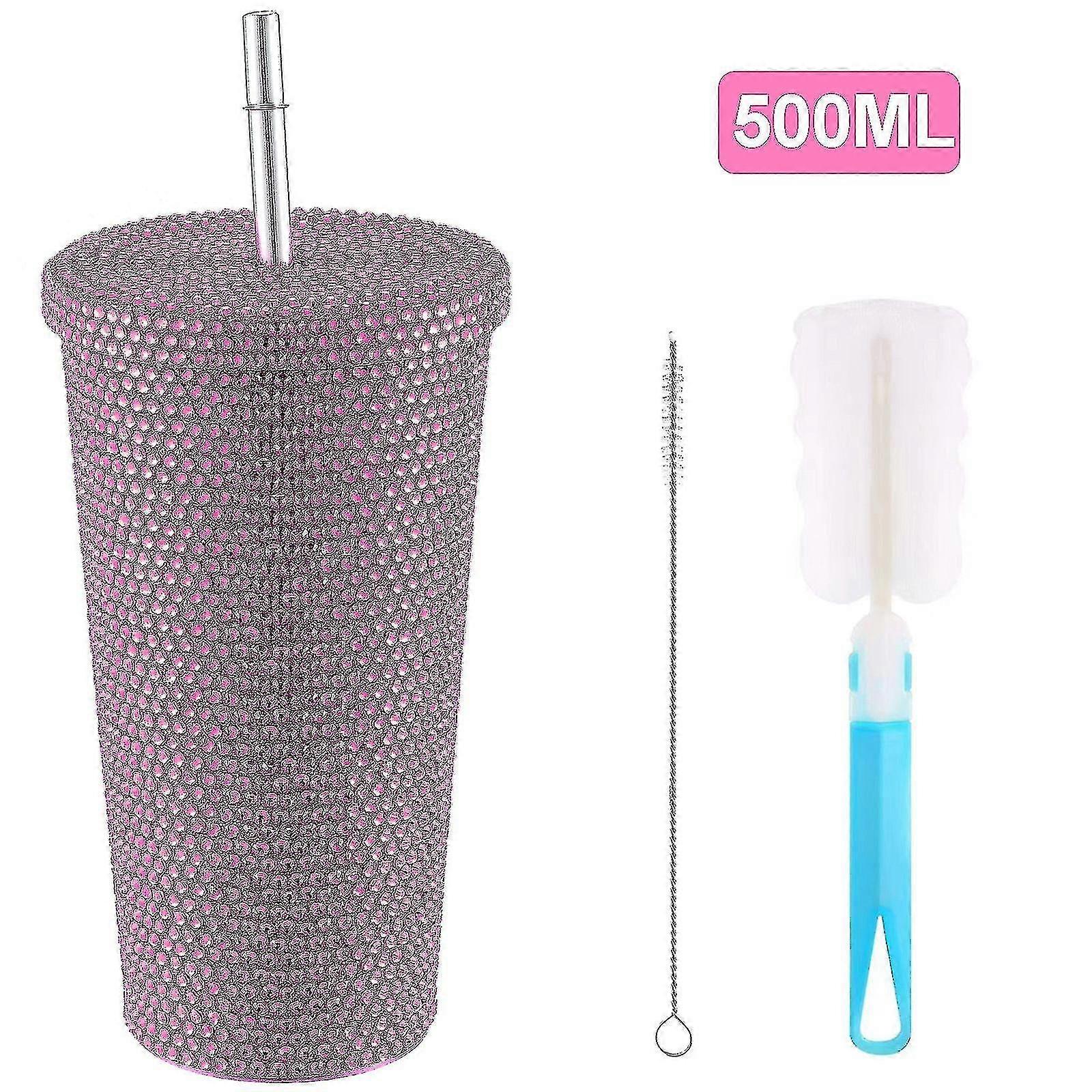 500mlブリンブリンダイヤモンドタンブラーステンレス鋼真空ウォーターボトル、蓋とストロー付き