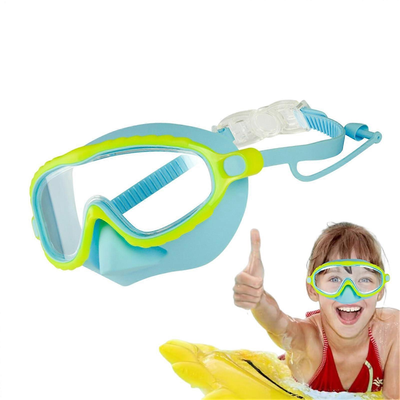 Swimming Goggles With Nose Cover Anti-Fog No-Leak Waterproof Wide-View Pool Goggles For Teens Blue