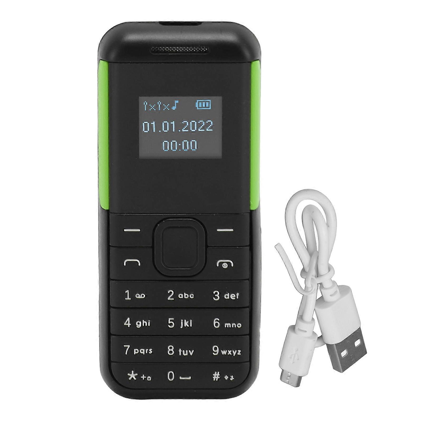 Tiny 2G Mobile Phone Black Green: Bluetooth Music Player, Dual SIM, Voice Changer, Kids/Elderly