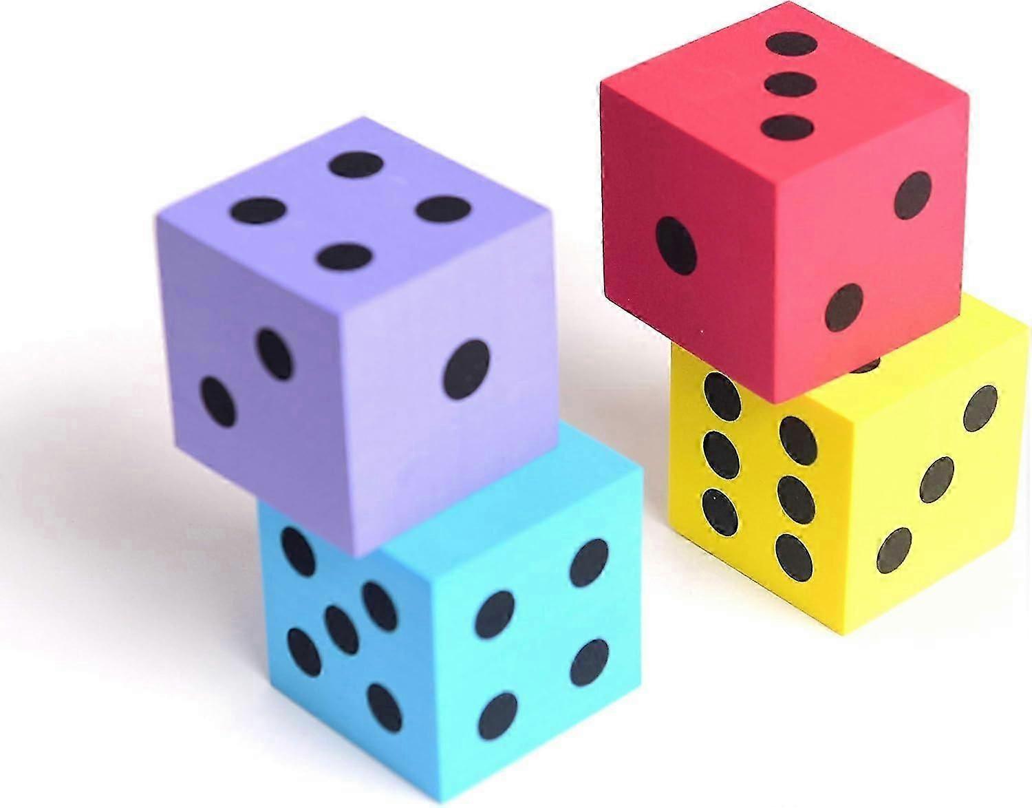Foam Dot Dice, Large 4-Pack, 1.5" Square Game Dice in Assorted Colors for Kids & Parties
