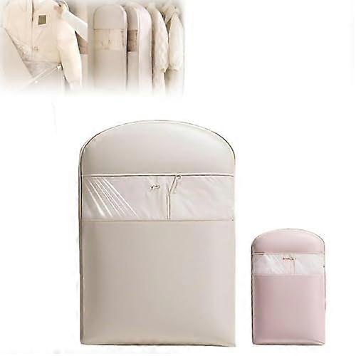 Space Saving Hanging Garment Bag with Self Compression Zipper, Dust Cover for Travel (Beige,M)