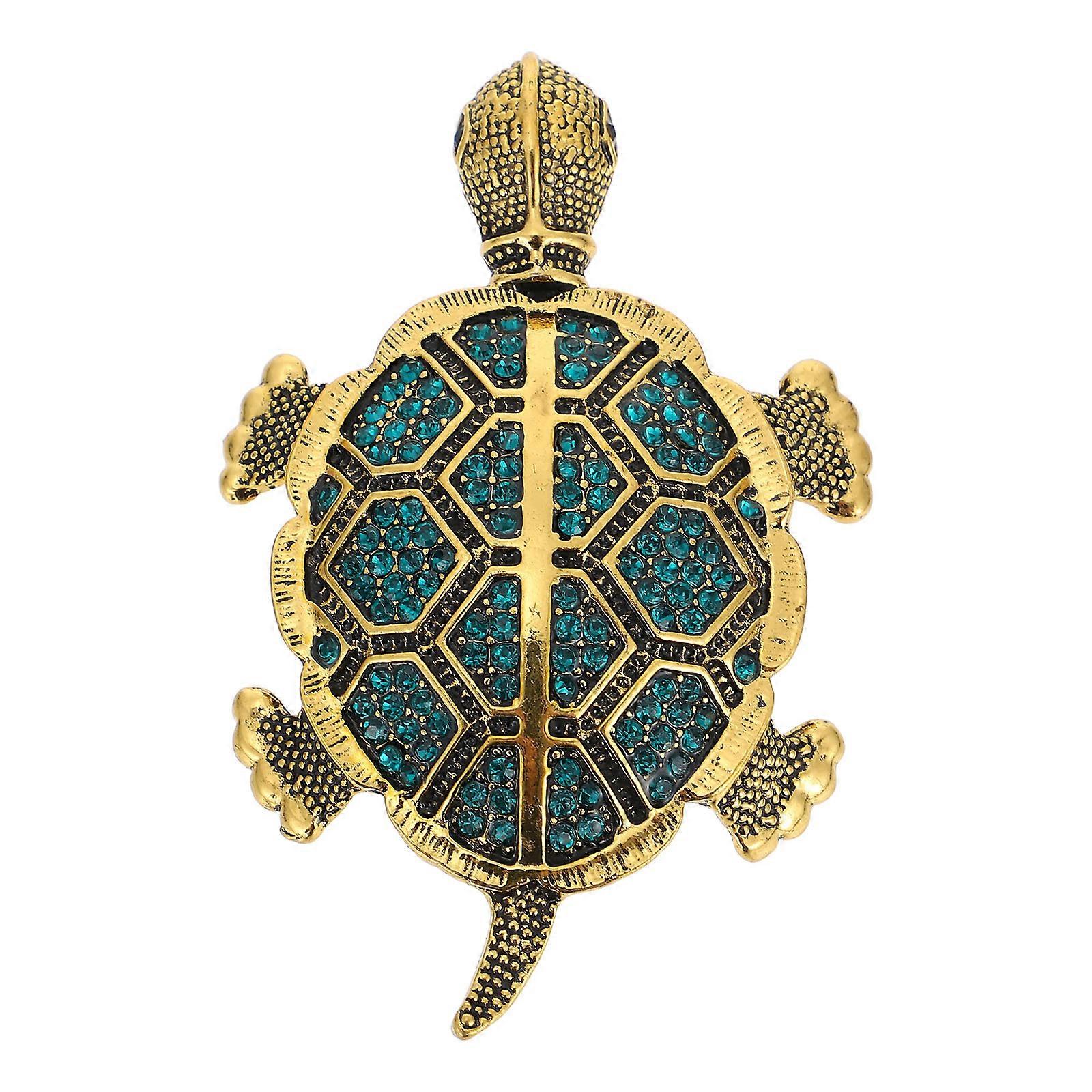 Vintage Styled Shawl Pin Decorated with Rhinestones and Turtle Motifs