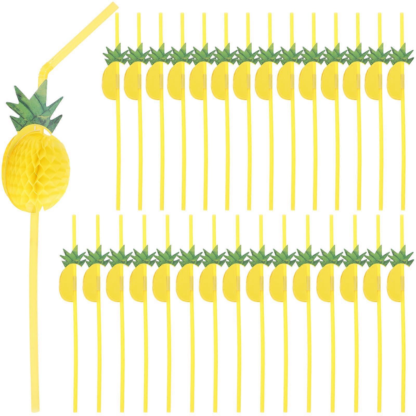 Fun Drinking Straw Decorations 3D Stereoscopic Design For Tea Parties Pineapple Shaped 30Pcs