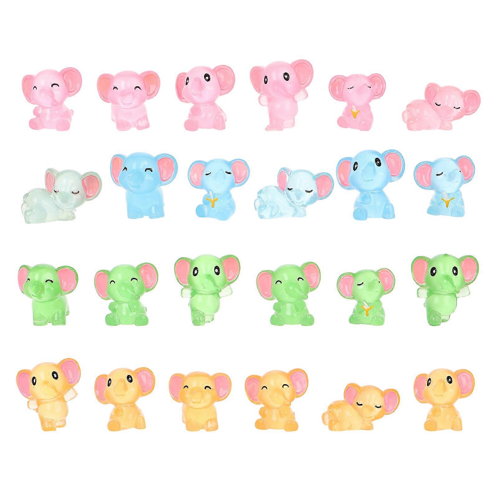 Tiny Resin Animals Sculpture Ornament Miniature Elephant Figurine Luminous for Collectors Home Decor Enthusiasts Multi-colored 3.50X3.50X3.00CM 24Pcs
