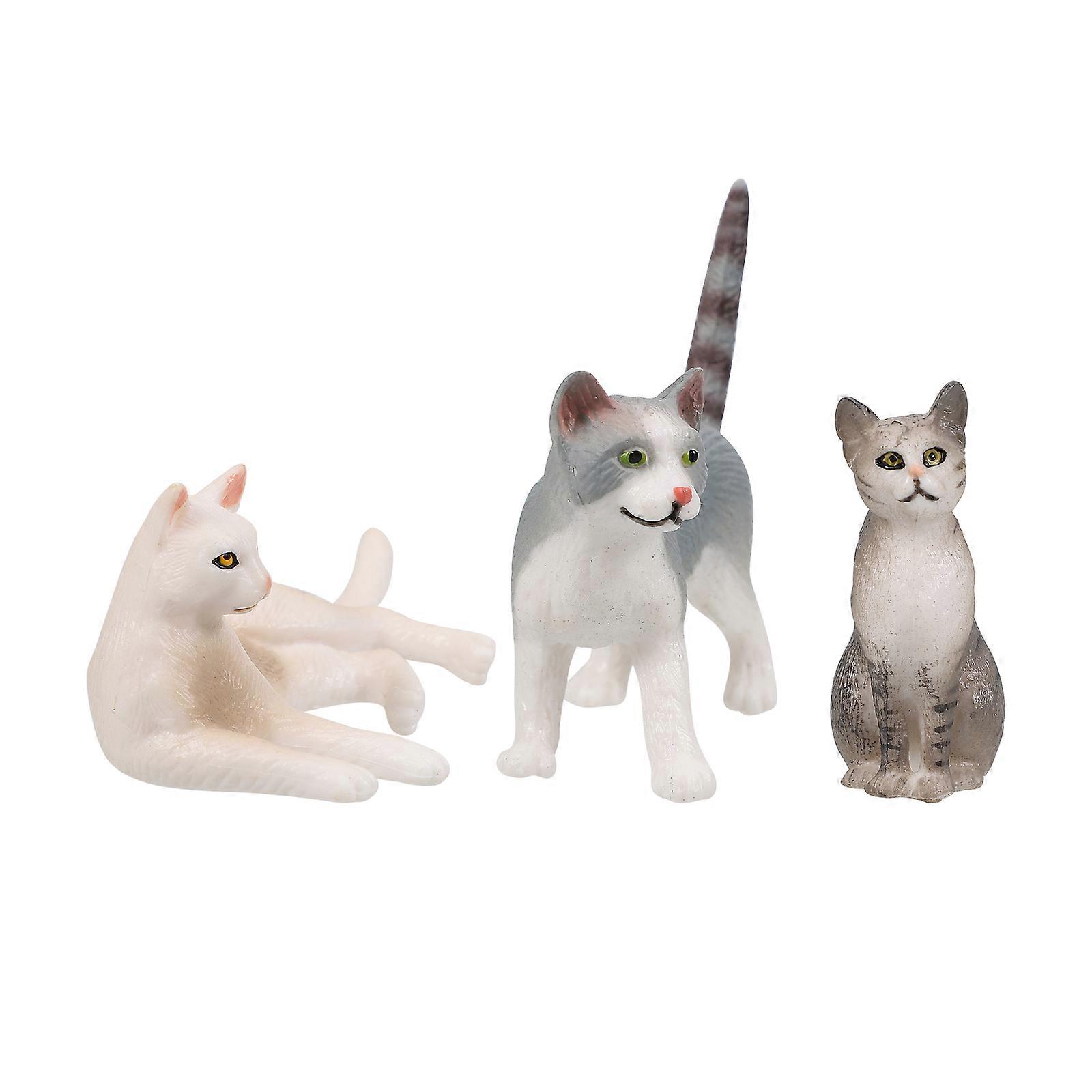 Cat Figurines Collectible Lifelike Cat Shapes Assorted Color PVC 3Pcs