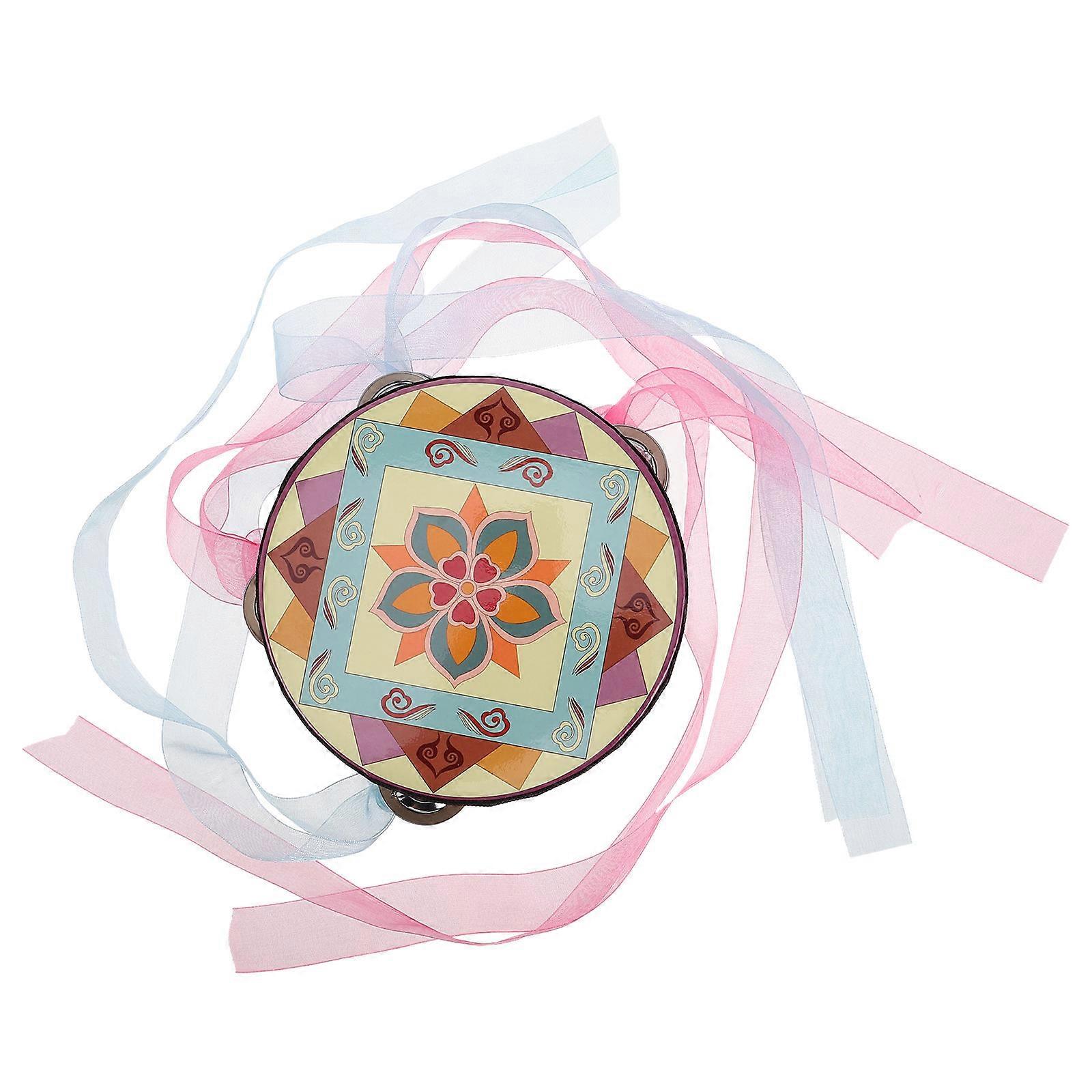 Tambourines with Ribbons for Adults Handheld Percussion Drum 6.29X6.29X1.77IN 1Pcs