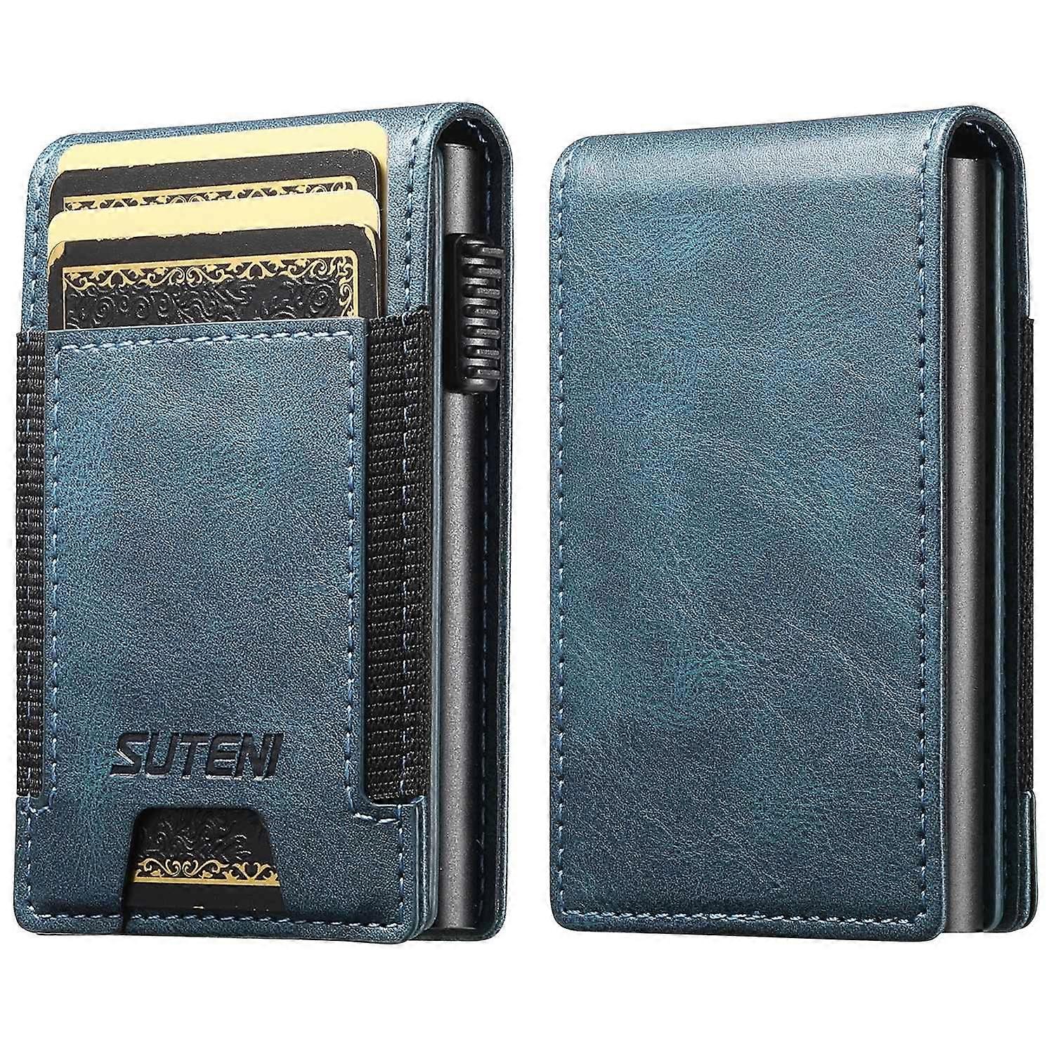 SUTENI Elastic Band Card Holder Waxy Texture PU Leather+Metal Automatic Pop-Up Card Case