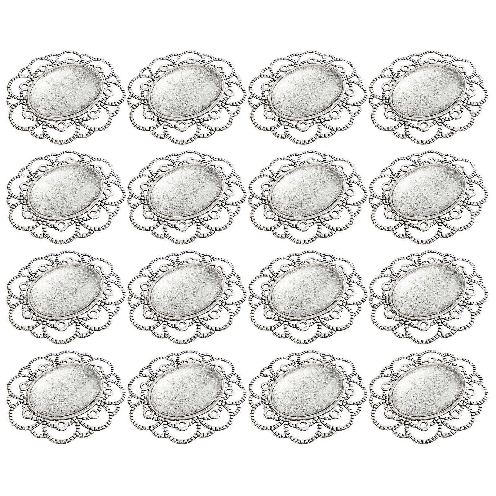 DIYクラフト30Pcsヴィンテージブランクキット用ガラスドーム付きシルバー合金ブローチベゼル