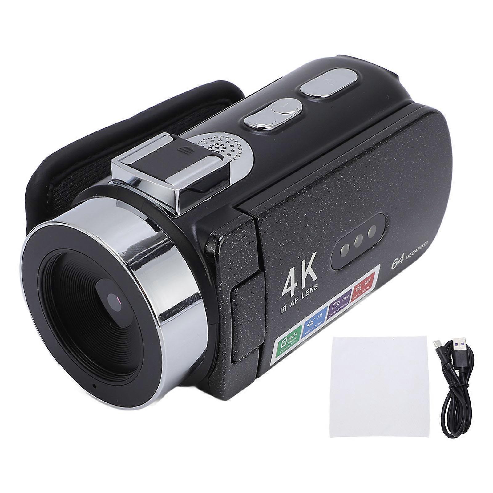 4K 64MP HD Video Camera, 28X Digital Zoom, Auto Focus, Digital Video Recorder with 3 Inch Rotating Screen, LED Light for Travel