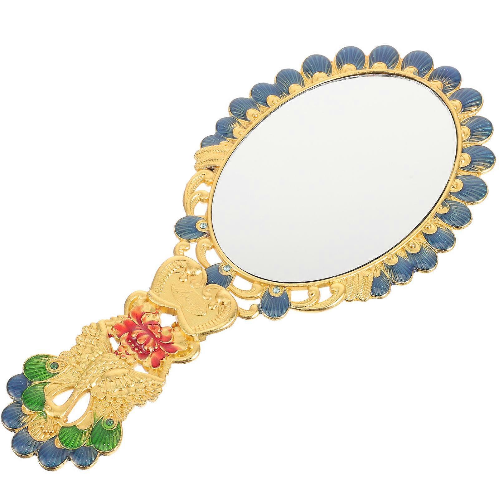 Retro Handheld Mirror Handheld Mirror Metal For Women Routine 21.2X10CM 1Pcs