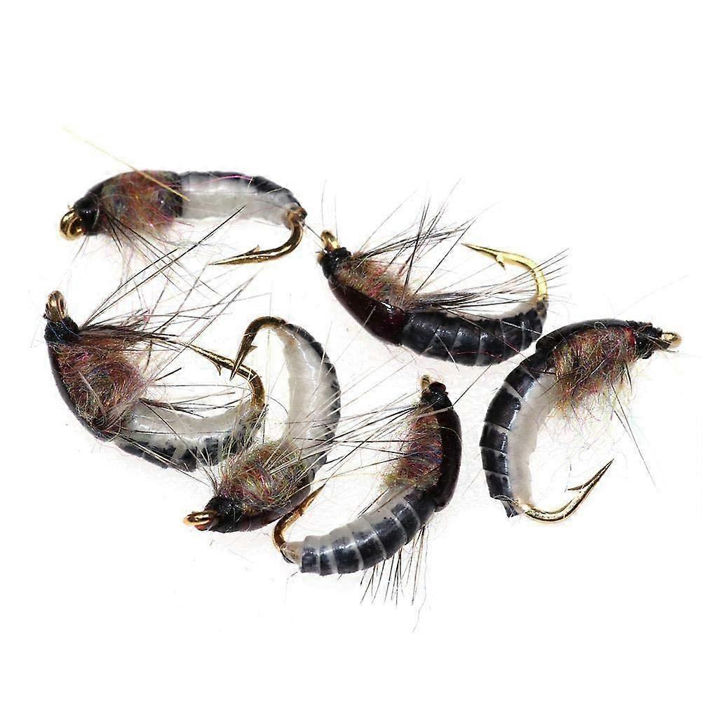 Bimoo 6 Pieces #12 Nymph Scud Fly for Trout Fishing, Realistic Nymph Artificial Bait, Insect Cadis Fly Lure