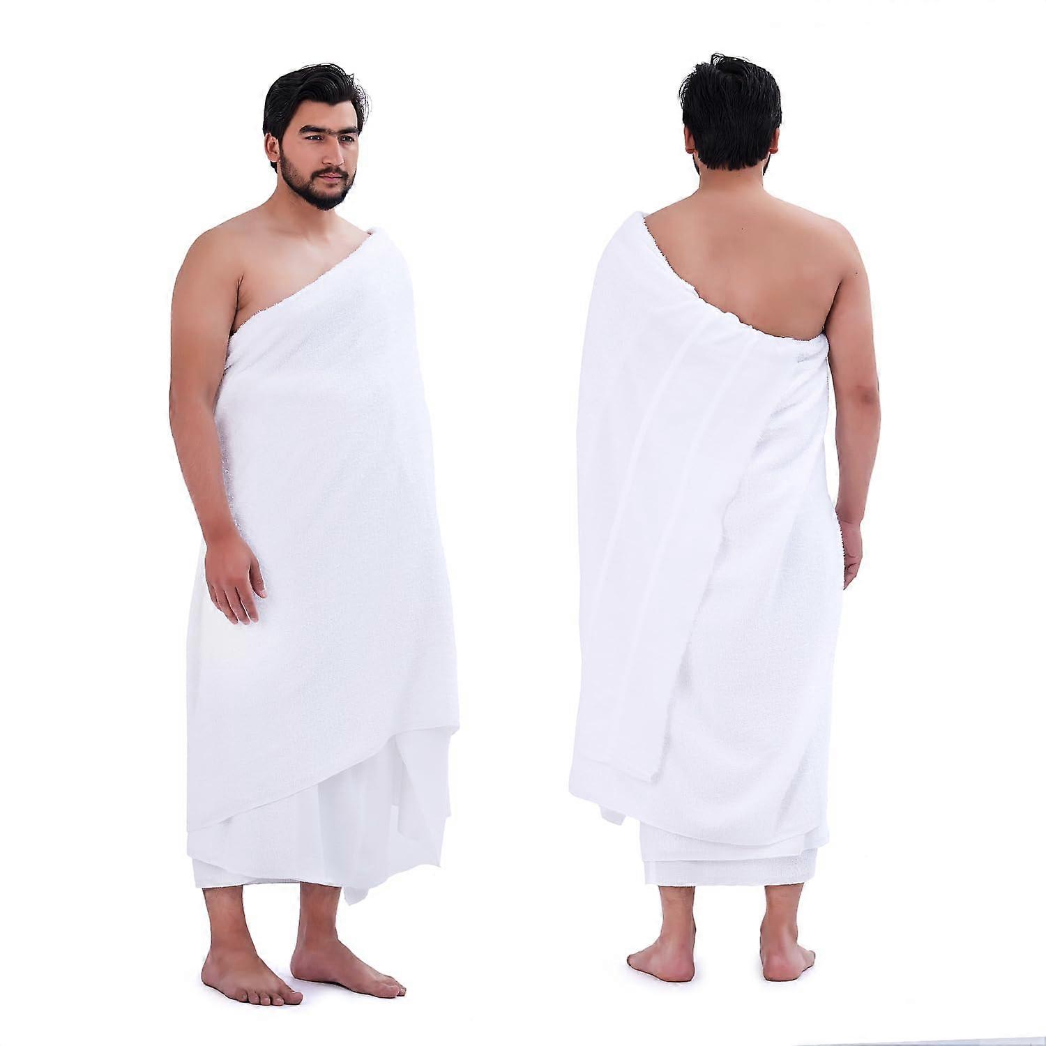 Ihram Ahram Men's for Hajj and Umrah 2 Hand Towels White Hygienic Natural, Pure Combed Cotton, 115 x 230 cm Mens (115 X 230 Cm)