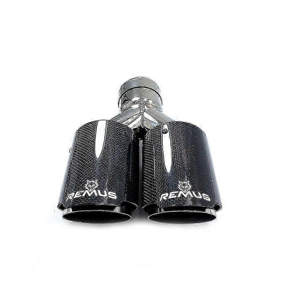 1Pcs καθολική διπλή άκρη σιγαστήρων εξάτμισης άκρων εξάτμισης γυαλιστερή άκρη εξάτμισης σωλήνων εξάτμισης ινών άνθρακα τετραπλή άκρη σιγαστήρα εξάτμισης με το λογότυπο Remus