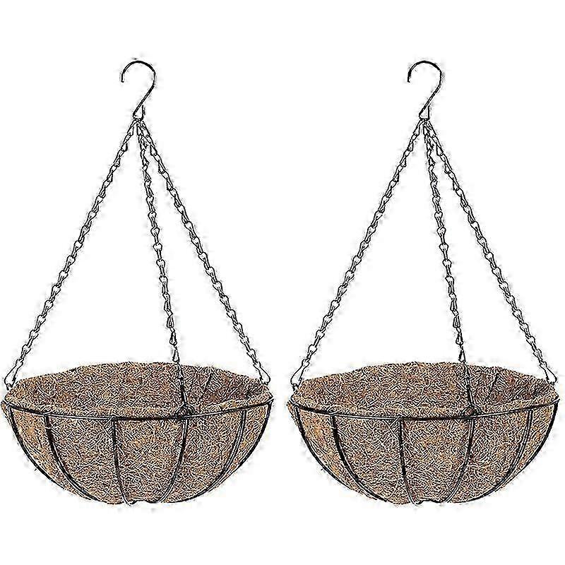 Round Wire Hanging Basket with Coir Liner, Suitable for Various Plant Types, Perfect for Porch Decoration and Flower Display, Includes Chain