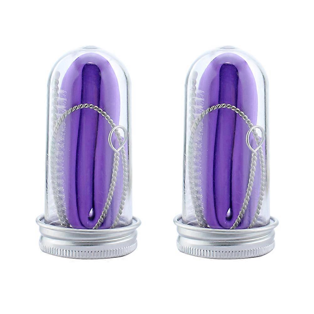 Silicone Straws Reusable For Home Use Purple 25x1.1x1.1cm Portable Design With Cleaning Brush 2Sets
