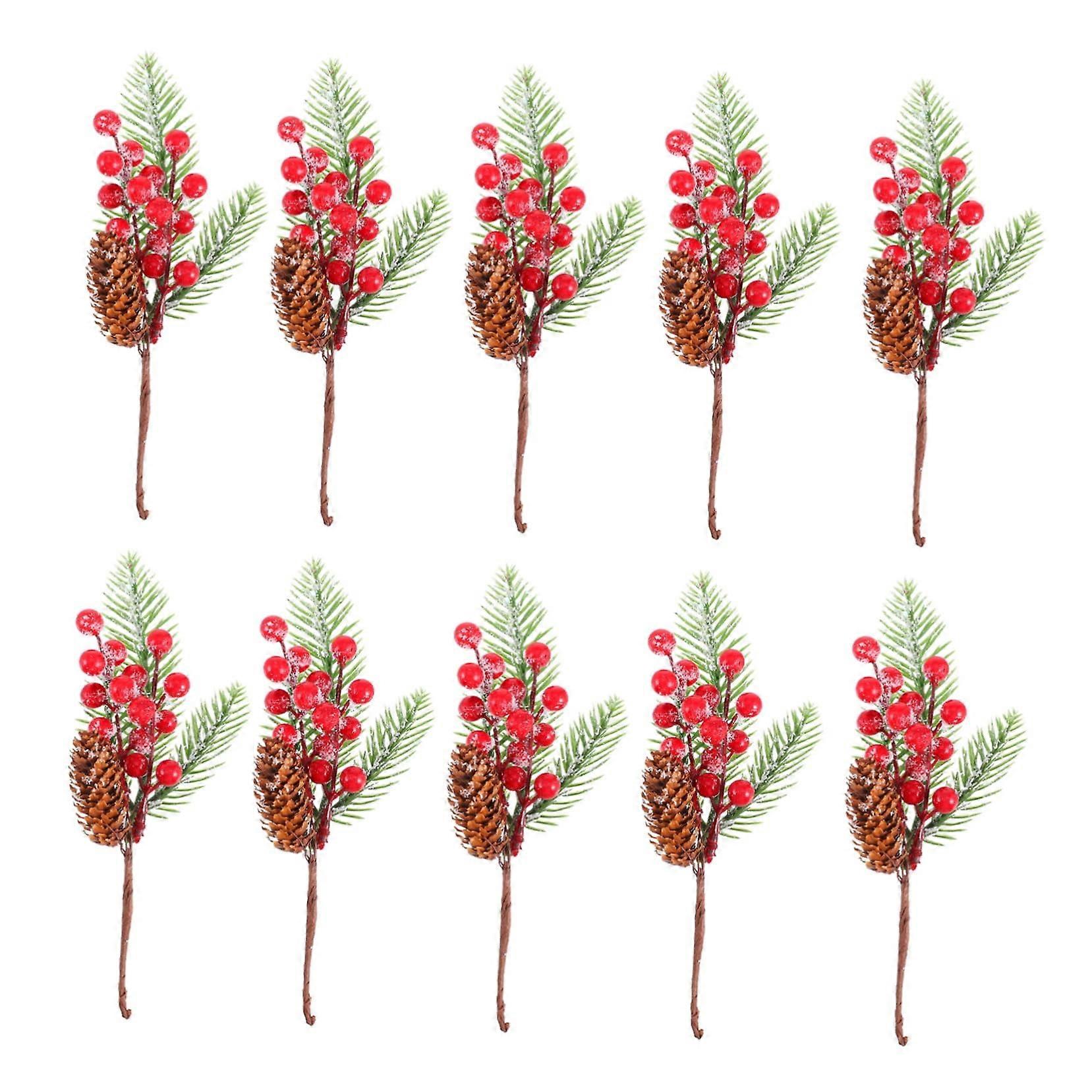 Christmas Decoration Set 10 Pieces Pine Cones Artificial Pine Needles for Tree and Room Decor Accessory