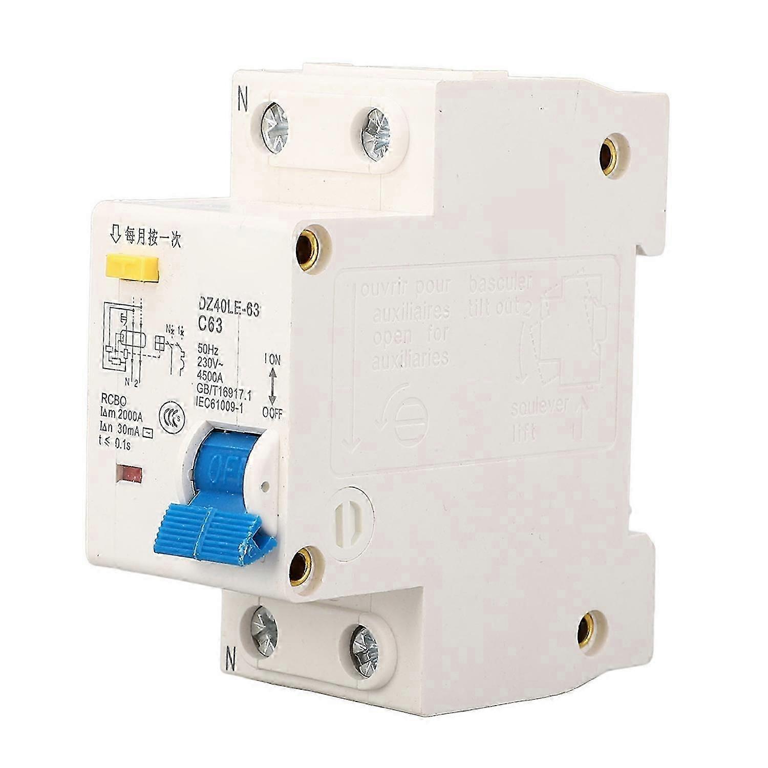 63 Leakage Circuit Breaker 63A PC Flame Retardant Single Handle Rail Mounting 1P+N Leakage Ci