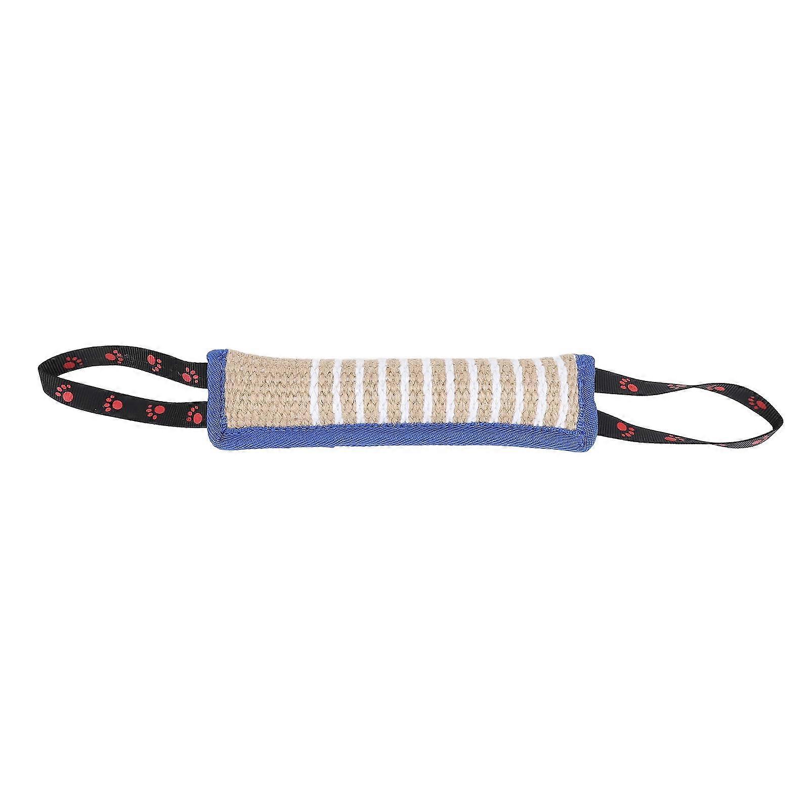 Dog Bite Pillow Interactive Portable Jute Tug Toy for Small Medium Large Dogs with Strong Handles - Blue Border Footprint Pattern