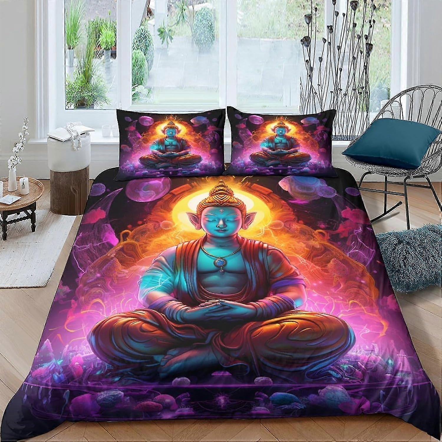 Buddha Statue Bedding Duvet Cover Set 3D Buddhism Quilt Cover Soft Microfiber Bedroom Duvet Set with Pillowcase for Teens and Adults